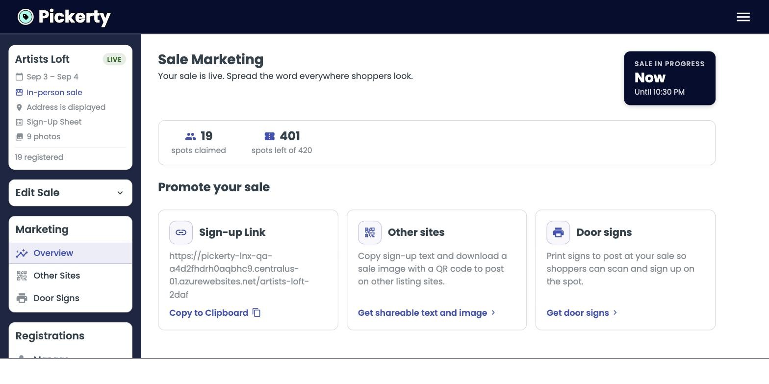 The Marketing page. Your countdown, your running totals, and your sign-up link.