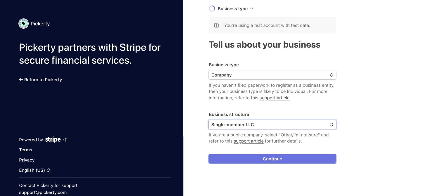 A common set-up: Business type is a Company and Business structure is a Single-member LLC.