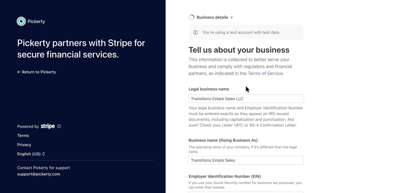 The top of the Business details step.